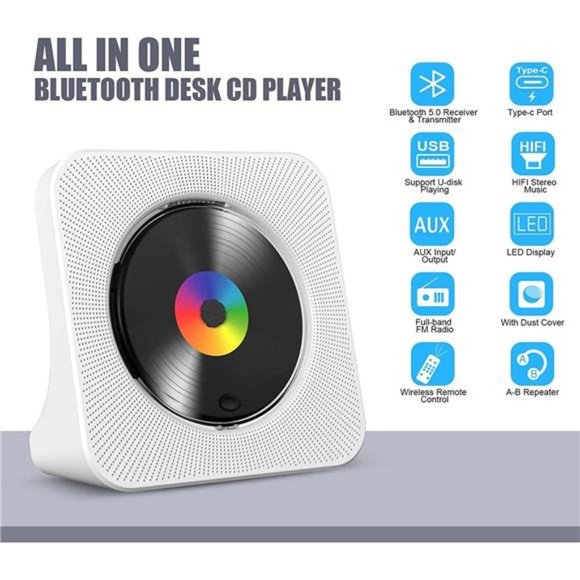 CD Player Portable Bluetooth Desktop CD Player for Home with Timer & Speaker - Picture 7 of 7